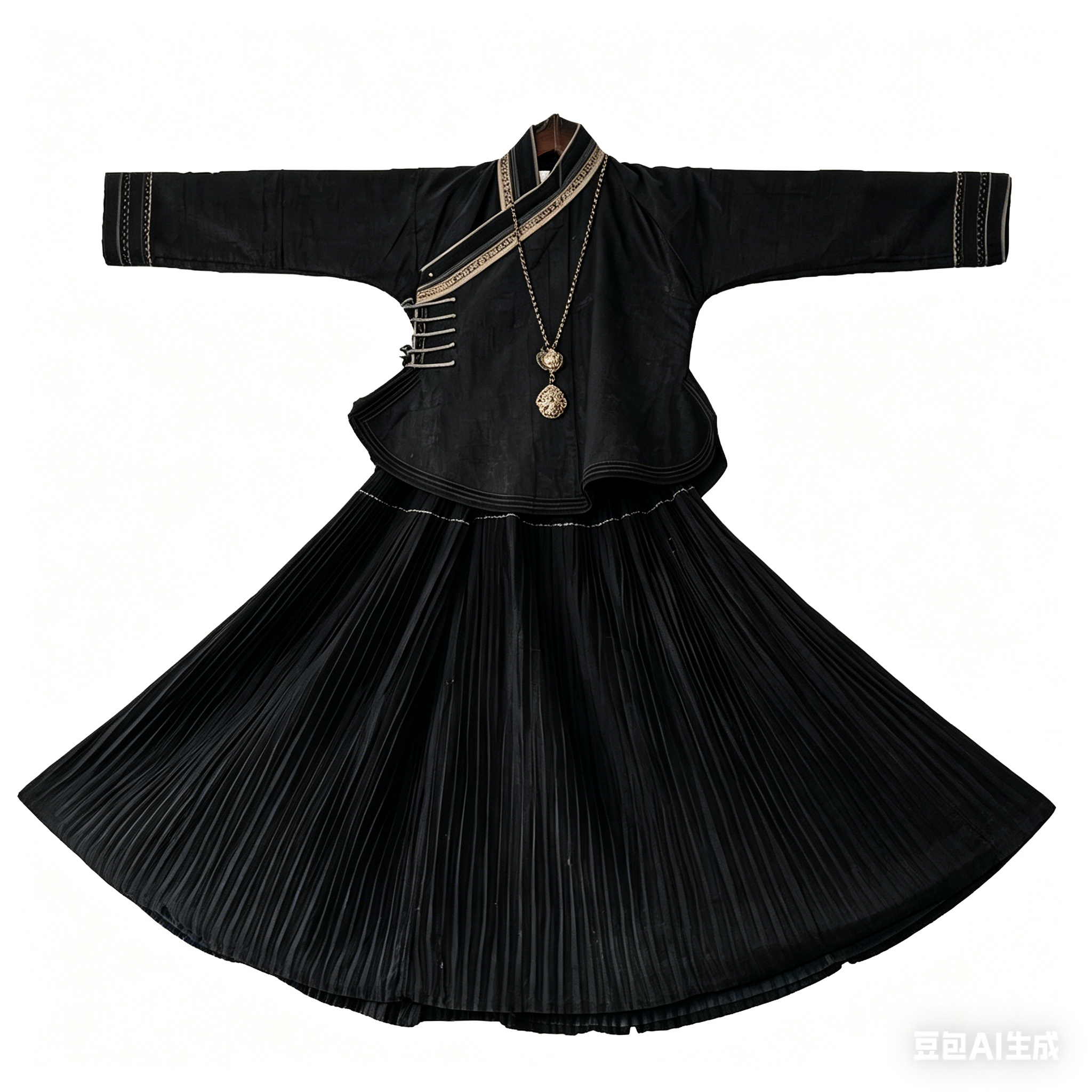 Traditional Zhuang Ethnic Clothing Set - Handmade Embroidered Top & Xiangyunsha Pleated Skirt - Image 13